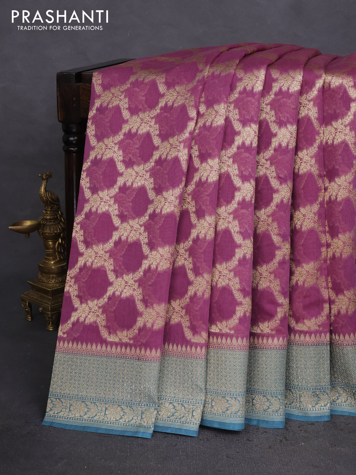 Banarasi silk cotton saree pastel purple and pastel blue with allover thread & zari weaves and woven border