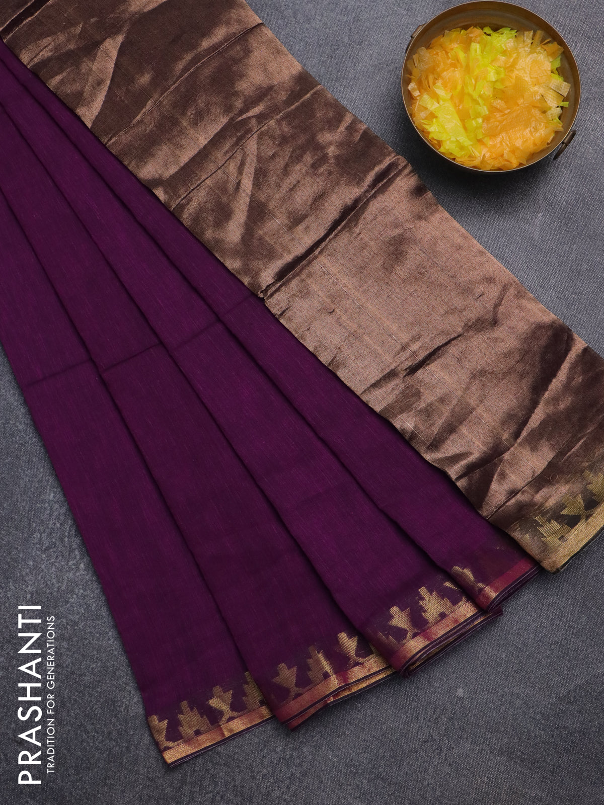 Bengal soft cotton saree purple with plain body and zari woven border