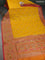 Banarasi handloom dupion silk saree mustard yellow and pink with thread & zari woven buttas and long rich floral design zari border