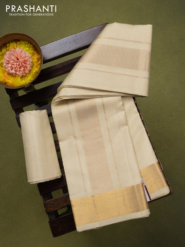9x5 Pure silk dhoti and matching shirt bit cream with zari woven border