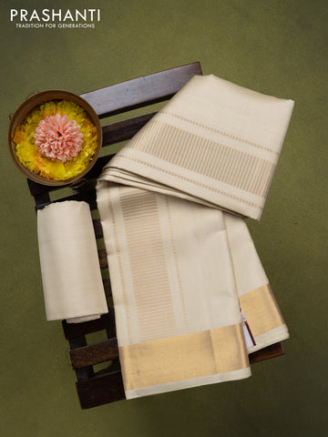9x5 Pure silk dhoti and matching shirt bit off white with zari woven border