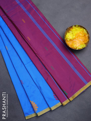Arani semi silk saree cs blue and purple with thread woven buttas and piping border