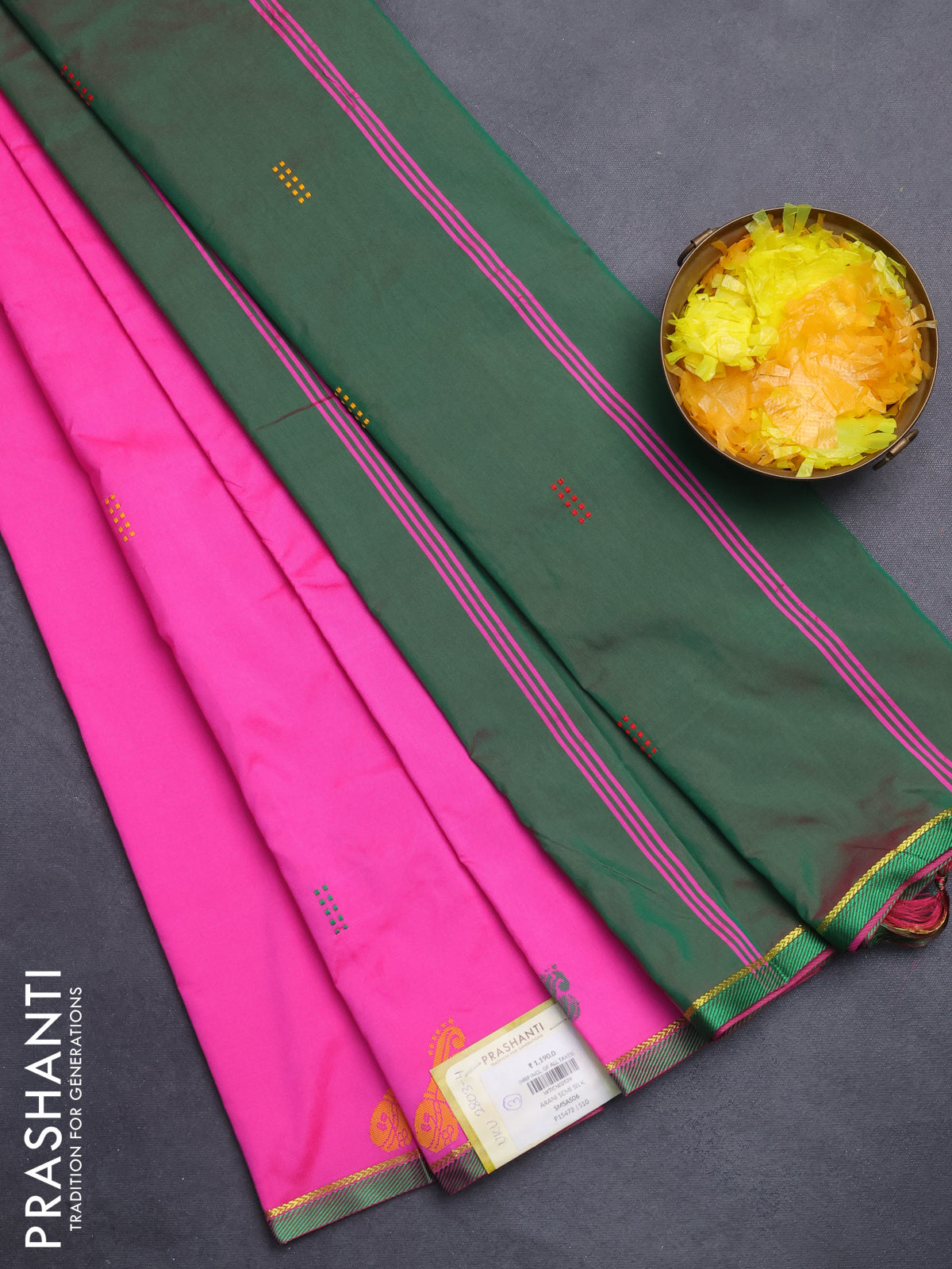 Arani semi silk saree candy pink and dual shade of greenish pink with thread woven buttas and thread woven butta border
