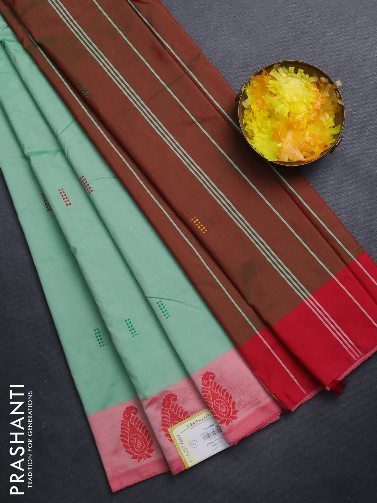 Arani semi silk saree teal green and dual shade of pink with thread woven buttas and thread woven butta border