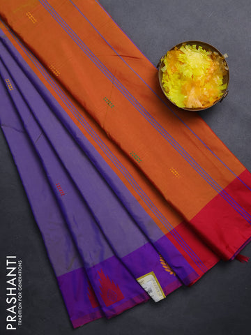Arani semi silk saree dual shade of violet and dual shade of orange with thread woven buttas and thread woven butta border