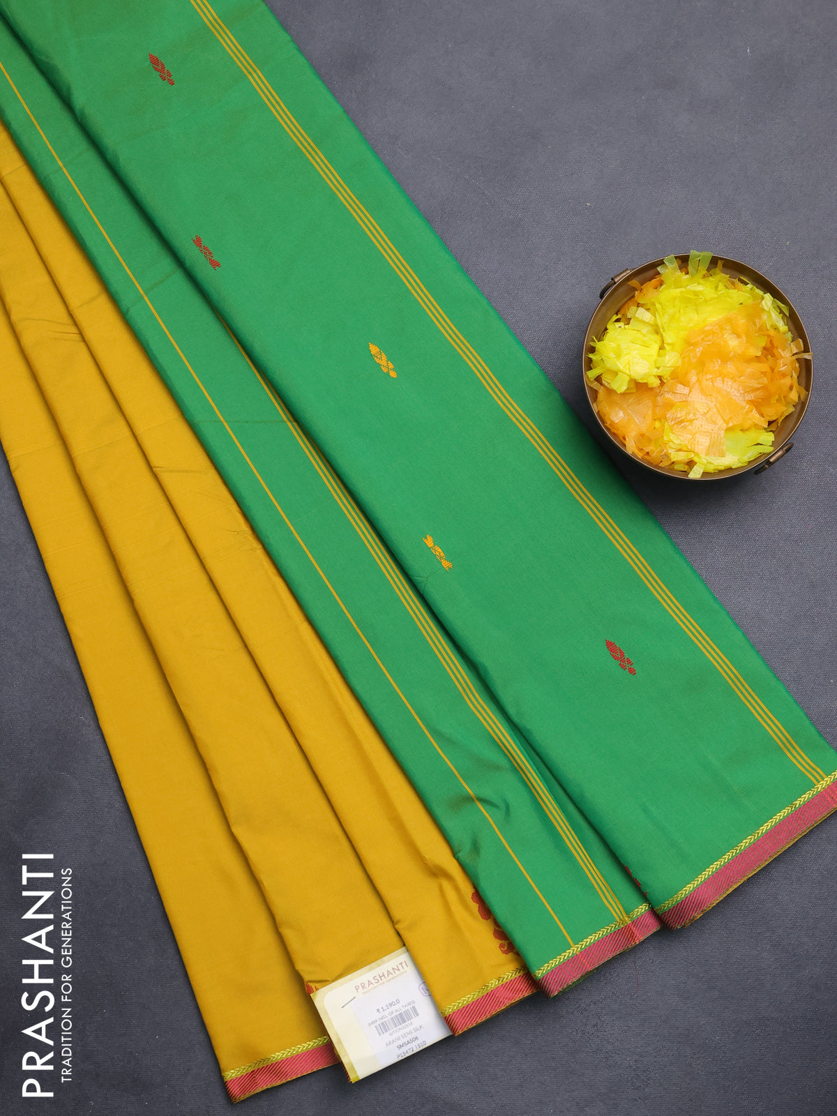 Arani semi silk saree yellow with thread woven buttas and thread woven butta border