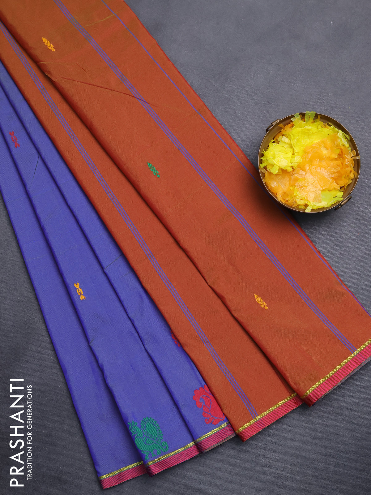 Arani semi silk saree dual shade of bluish green with thread woven buttas and thread woven butta border