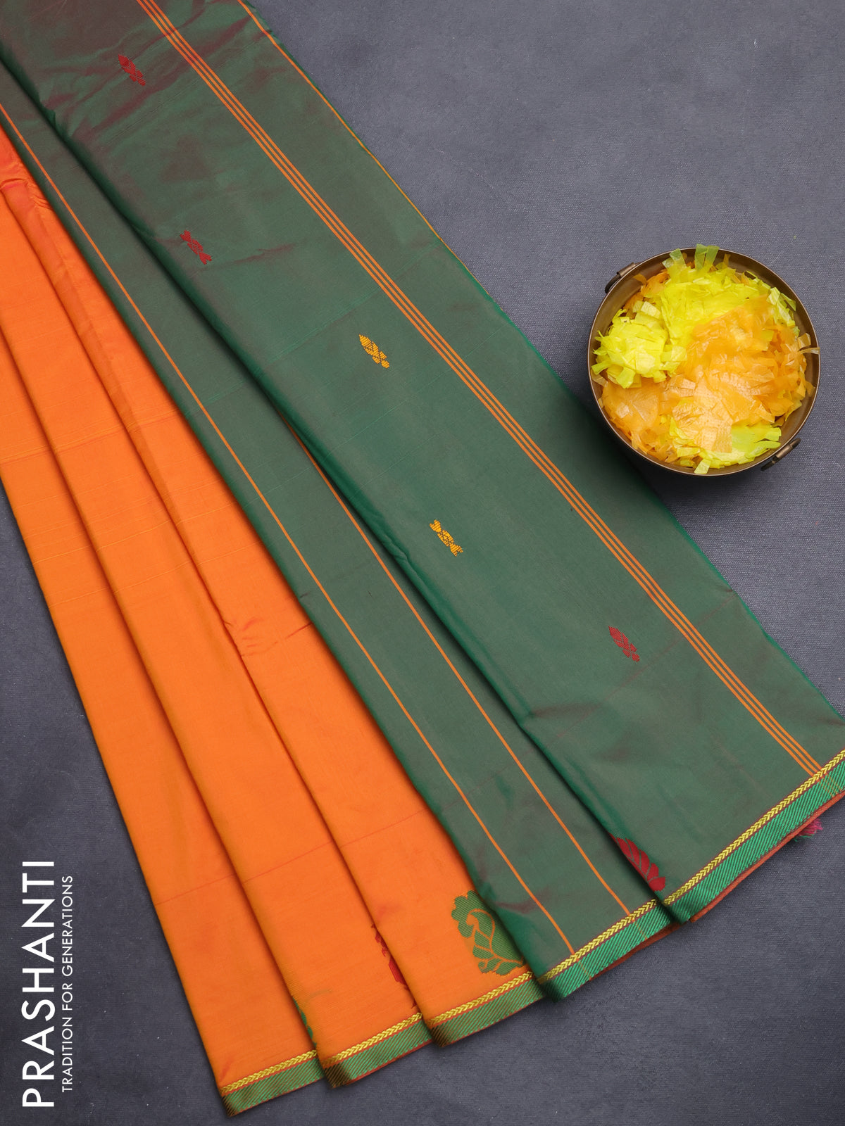 Arani semi silk saree orange with thread woven buttas and thread woven butta border