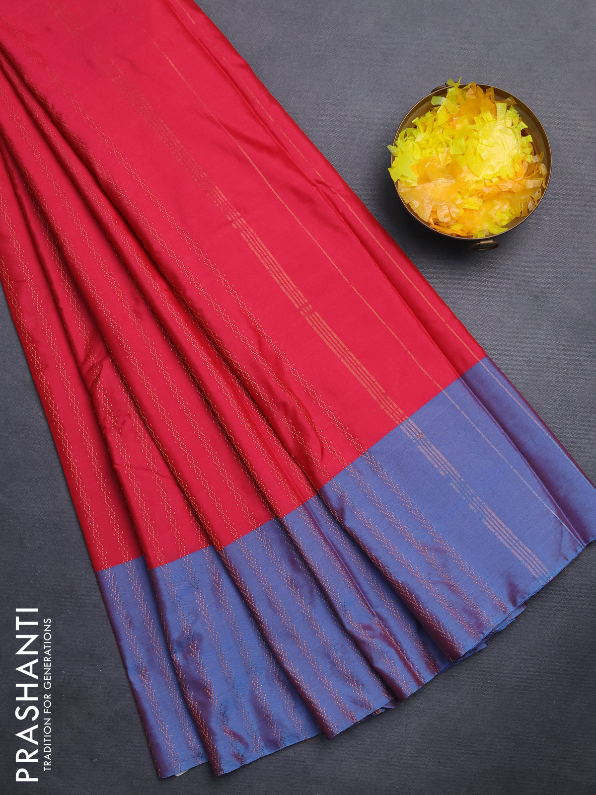 Arani semi silk saree pink and dual shade of cs blue with allover copper zari weaves and copper zari woven border