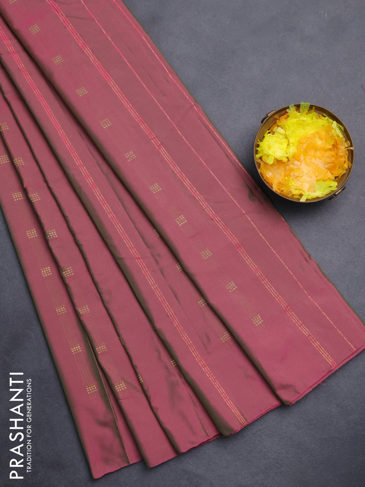 Arani semi silk saree dual shade of pink with zari woven buttas in borderless style