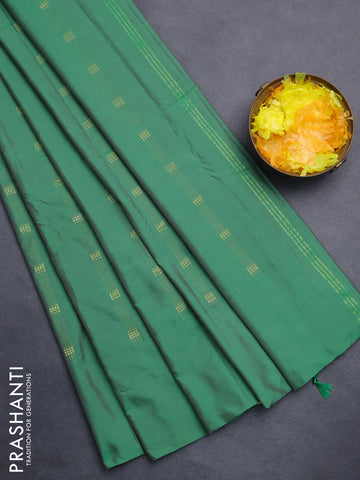 Arani semi silk saree green with zari woven buttas in borderless style