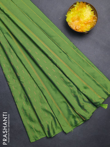 Arani semi silk saree green shade with zari woven buttas in borderless style