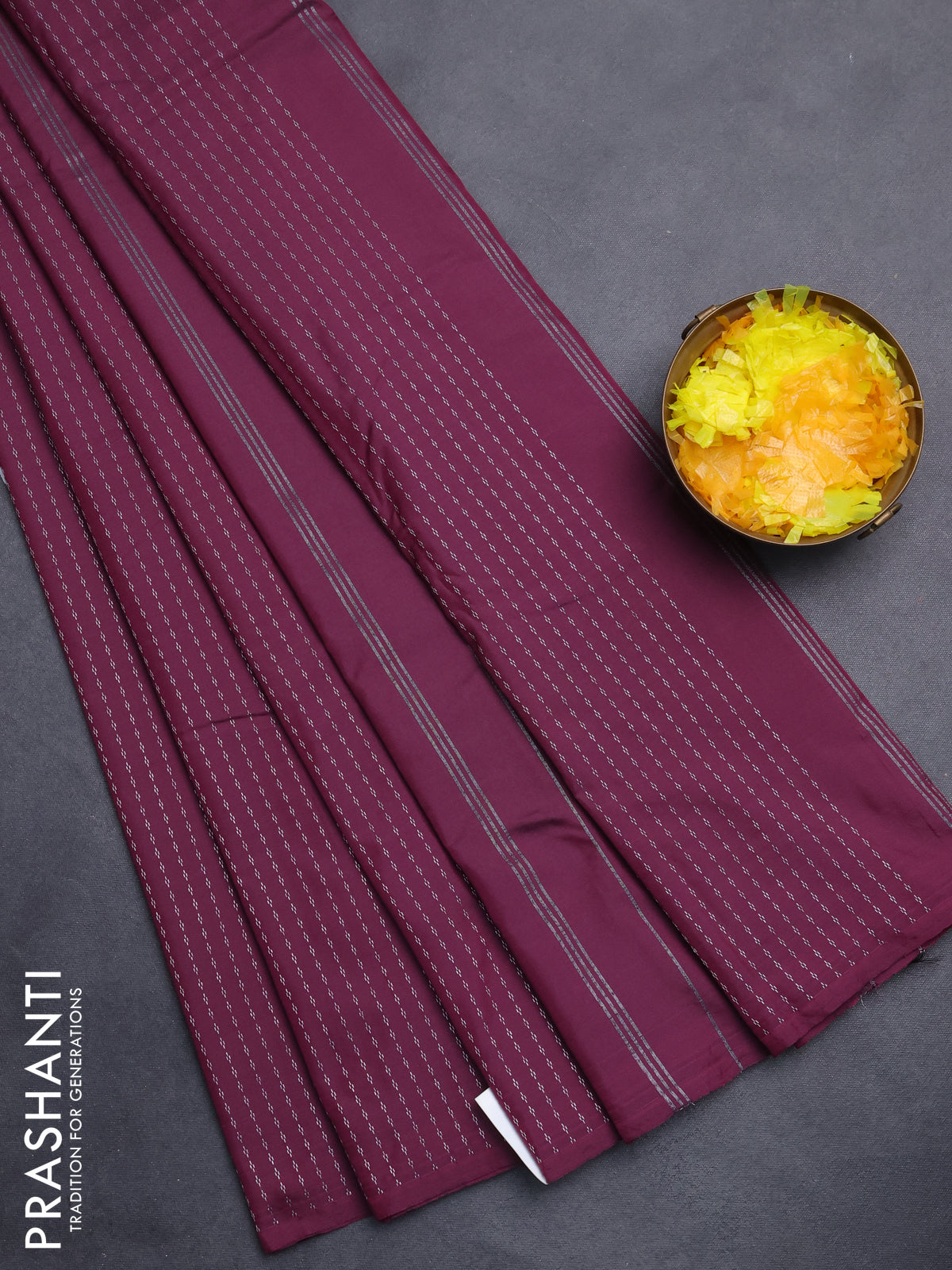 Arani semi silk saree wine shade with allover silver zari weaves in borderless style