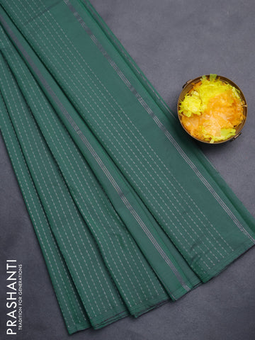 Arani semi silk saree green with allover silver zari weaves in borderless style