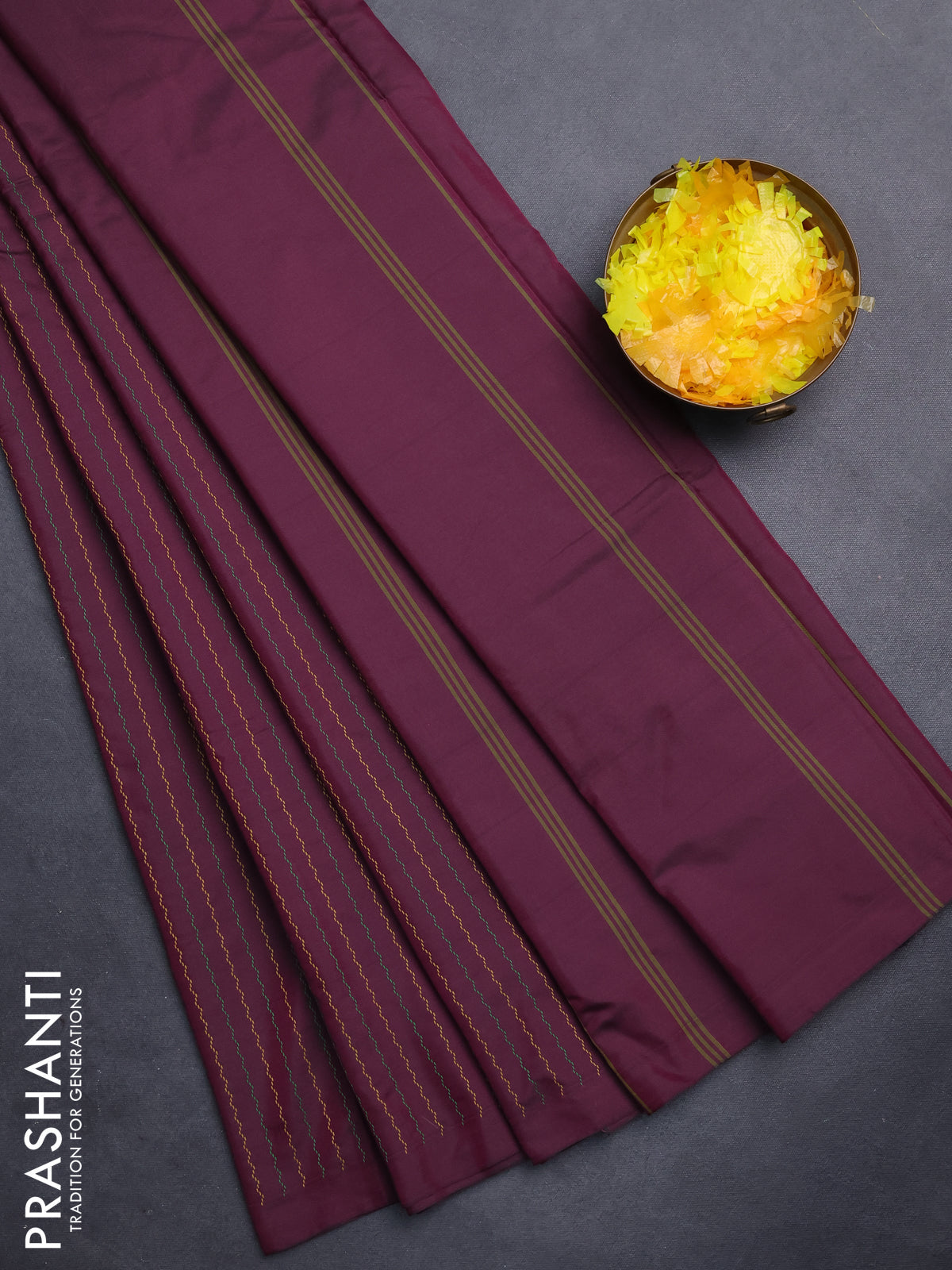 Arani semi silk saree wine shade with allover thread weaves in borderless style