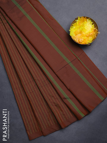 Arani semi silk saree brown with allover thread weaves in borderless style
