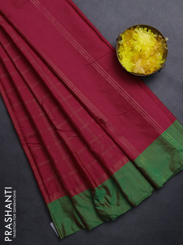 Arani semi silk saree pink and dual shade of green with allover copper zari checked pattern and copper zari woven simple border
