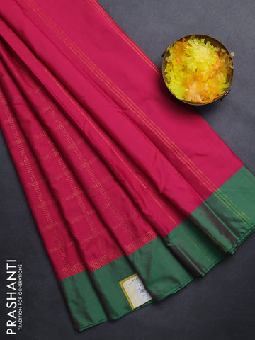 Arani semi silk saree pink and dual shade of green with allover copper zari checked pattern and copper zari woven simple border