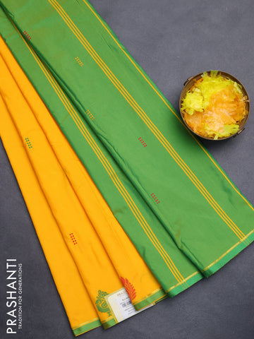 Arani semi silk saree mango yellow and green with thread woven buttas and thread woven butta border