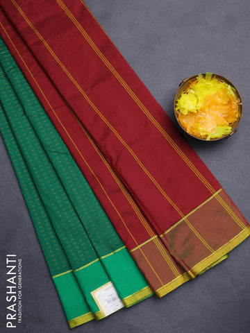 Arani semi silk saree green with allover thread weaves and rettapet zari woven border`