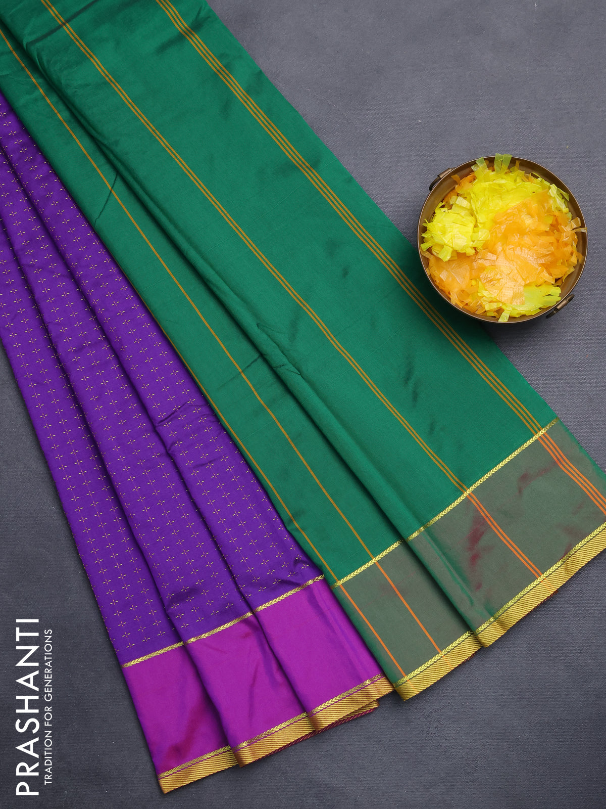 Arani semi silk saree violet and purple with allover thread weaves and rettapet zari woven border`
