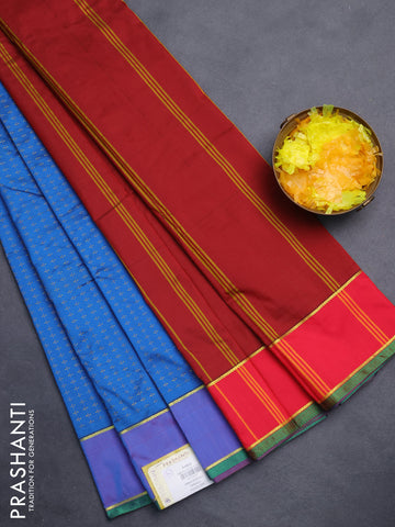Arani semi silk saree cs blue and reddish pink with allover thread weaves and rettapet zari woven border`