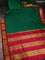 10 Yards silk saree green and dark magenta pink with plain body and zari woven border