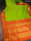 10 Yards silk saree fluorescent green and orange with plain body and zari woven border