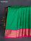 10 Yards silk saree green and pink with plain body and zari woven border