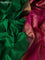 10 Yards silk saree green and pink with plain body and zari woven border