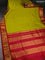 10 Yards silk saree lime green and maroon with plain body and zari woven border