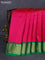 10 Yards silk saree pink and green with plain body and zari woven border