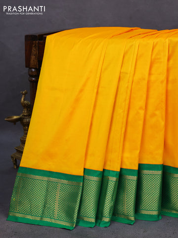 10 Yards silk saree mango yellow and green with plain body and zari woven border