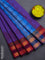 Chettinad cotton saree dual shade of blue and dark magenta pink with rangoli butta prints and rettapet zari woven border