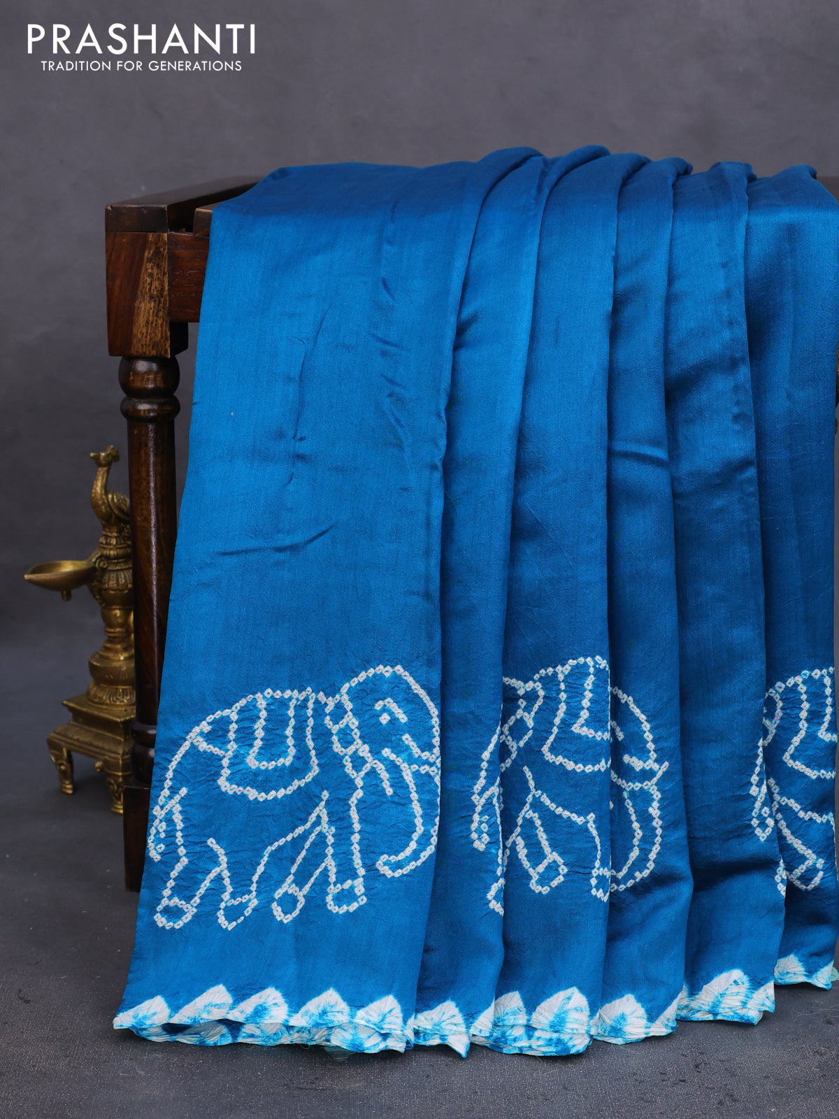 Chiniya silk saree cs blue with allover bandhani prints