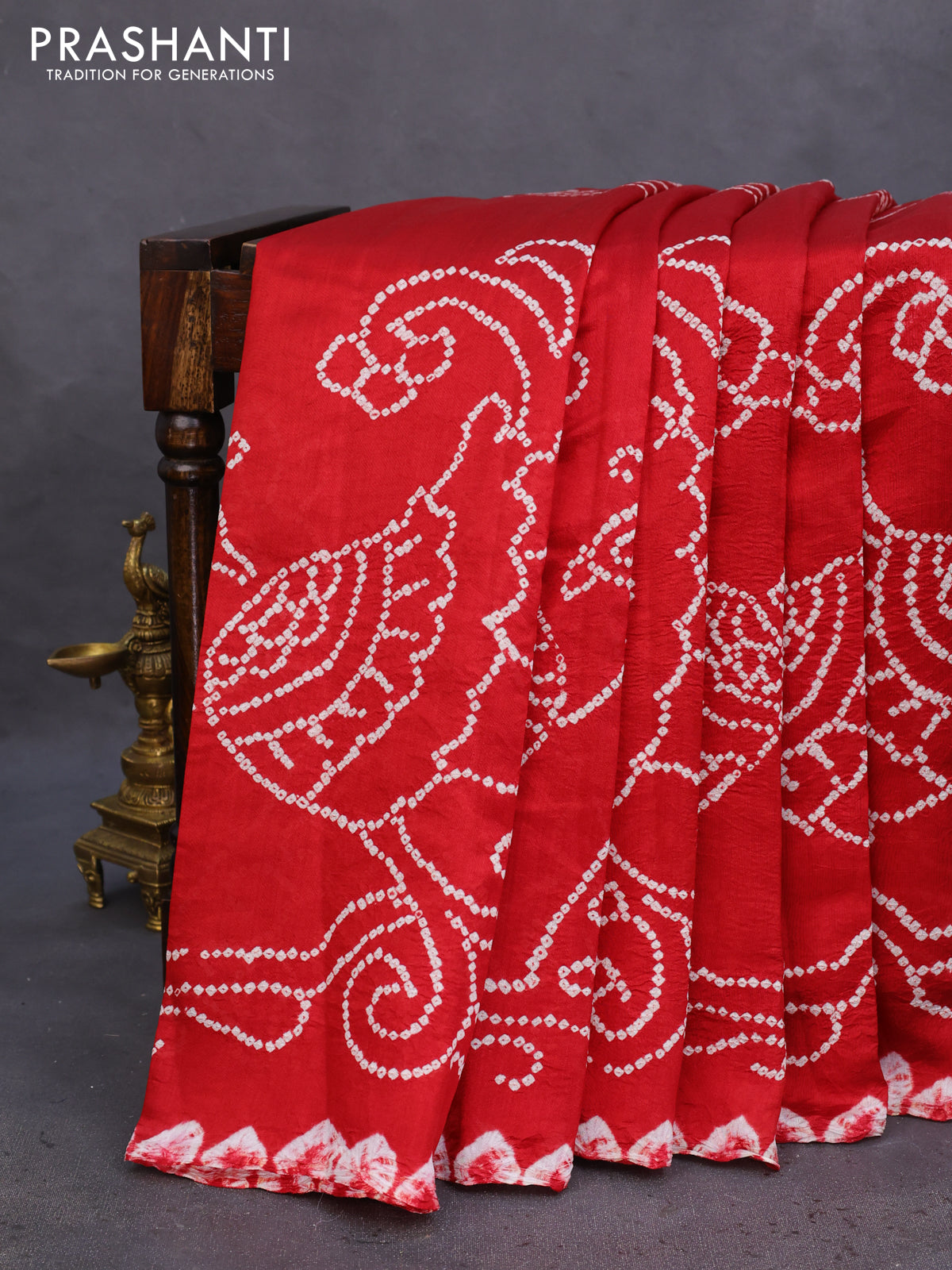 Chiniya silk saree maroon with allover bandhani prints