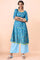Blue Floral Printed A-line Kurta and Palazzo Set