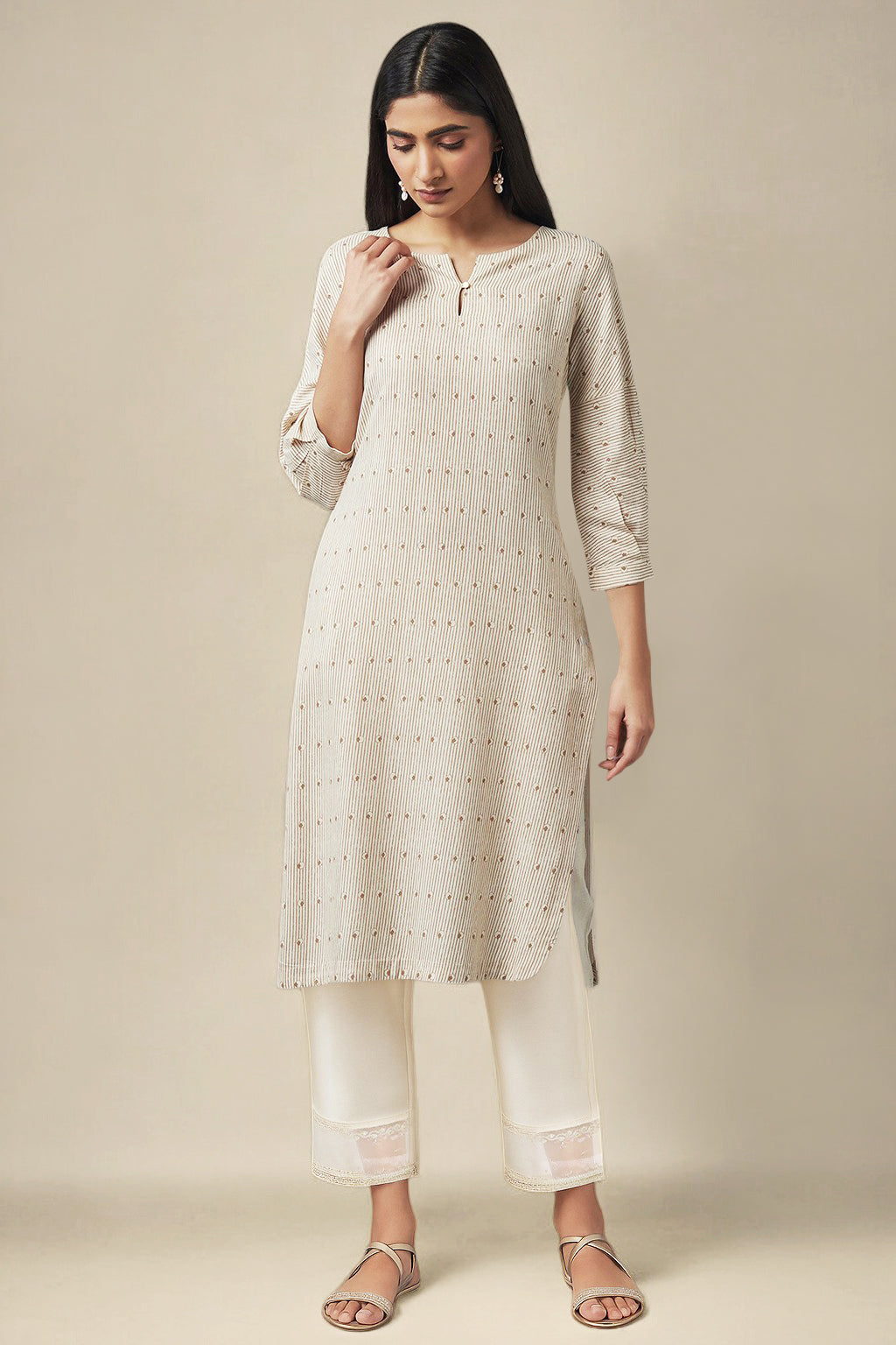 Beige Straight Kurta and Slim Pant Set