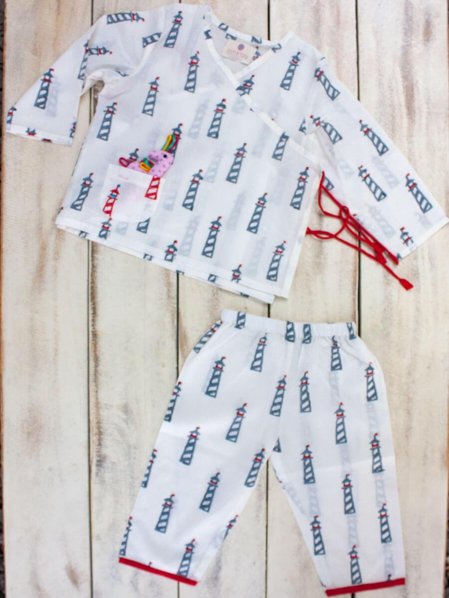 Ocean Breeze Organic Cotton Block Printed Angrakha Set