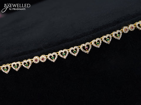 Antique hip chain heart design with kemp and cz stones