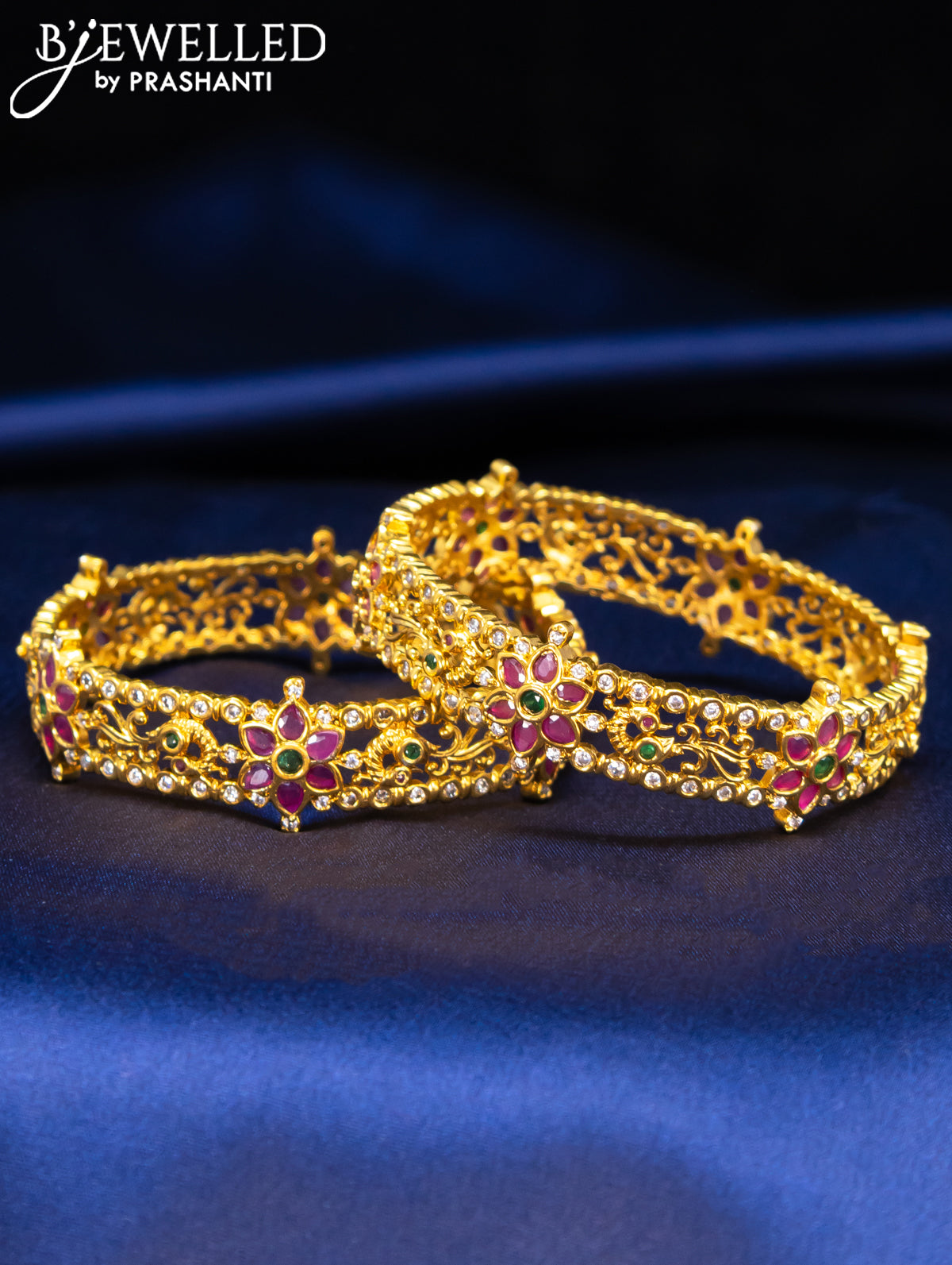 Antique bangle floral design with kemp and cz stones