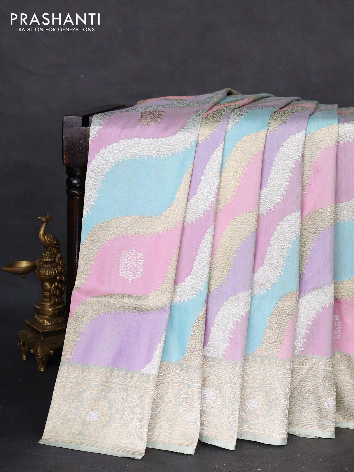 Banarasi uppada silk saree multi colour with allover silver & gold zari weaves and zari woven border