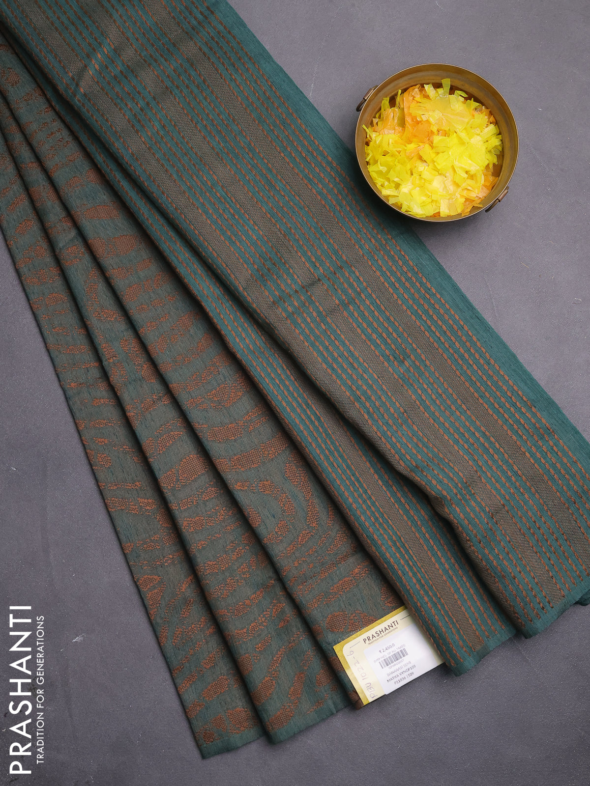 Banarasi semi matka saree green shade with allover thread weaves in borderless style