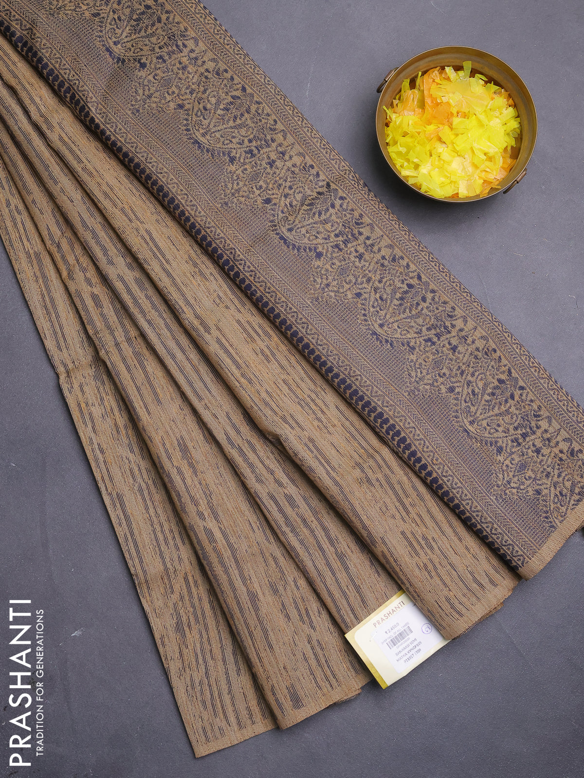 Banarasi semi matka saree sandal with allover thread weaves in borderless style