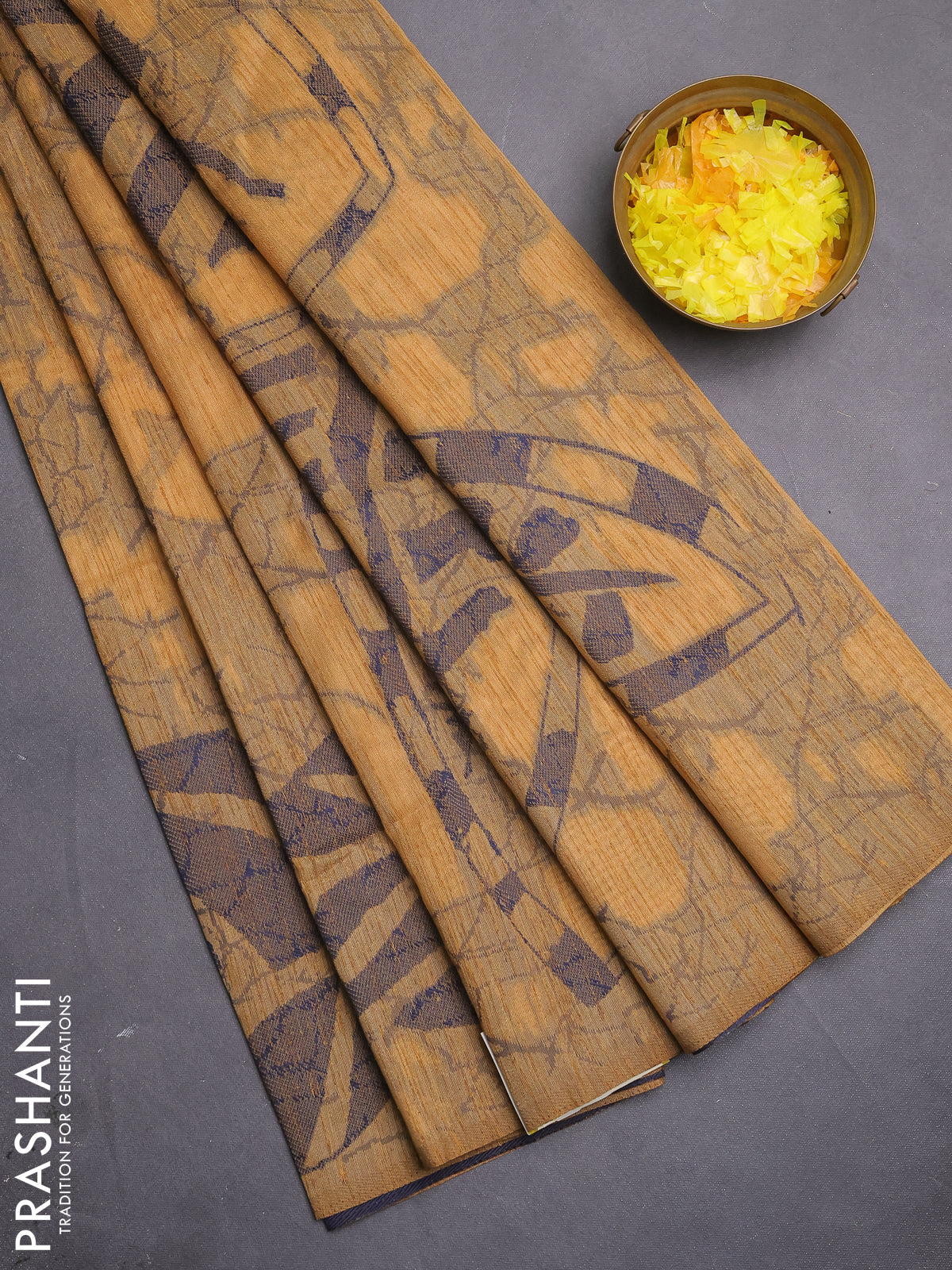 Banarasi semi matka saree sandal with allover thread weaves in borderless style