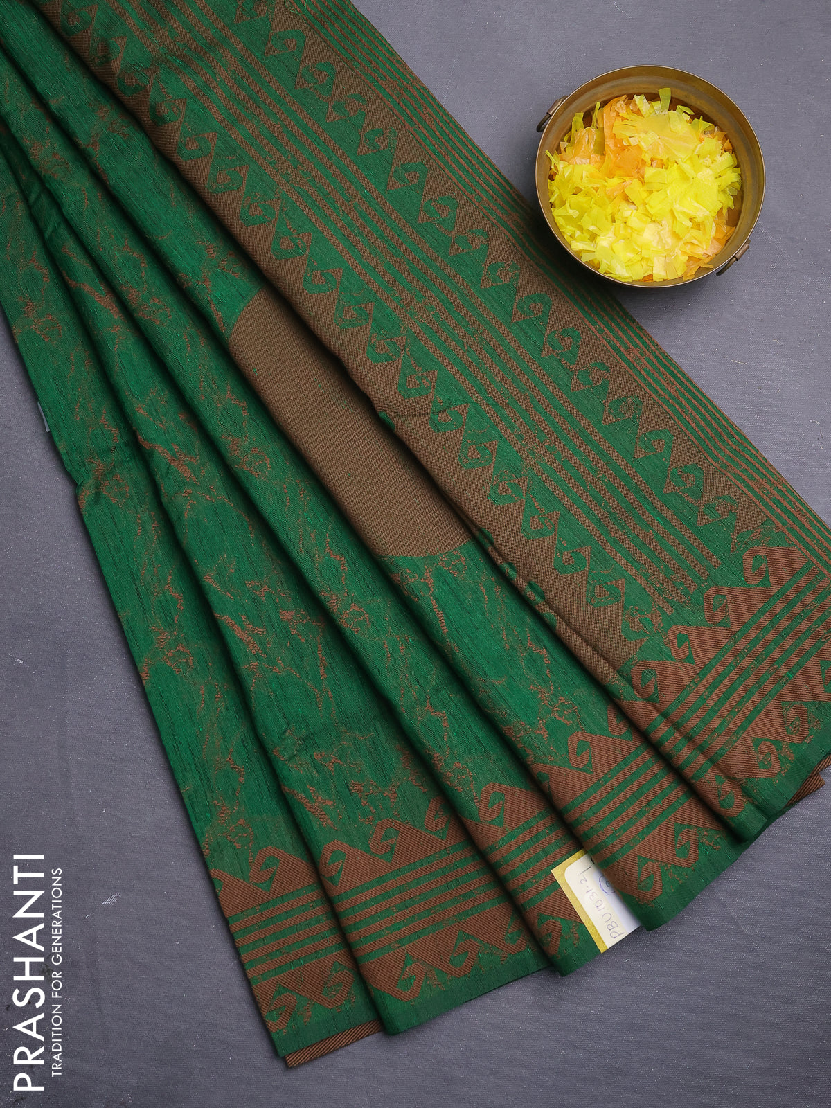 Banarasi semi matka saree green with allover thread weaves and thread woven border