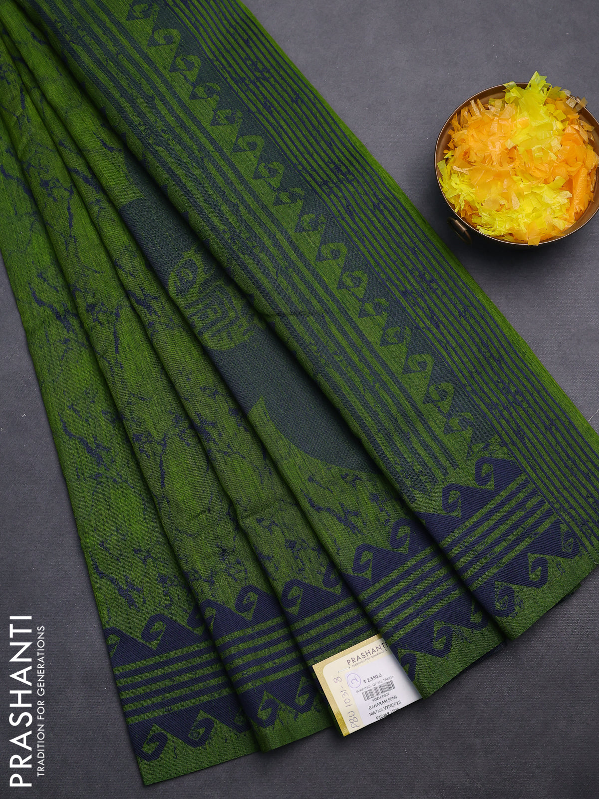 Banarasi semi matka saree light green and blue with allover thread weaves and thread woven border