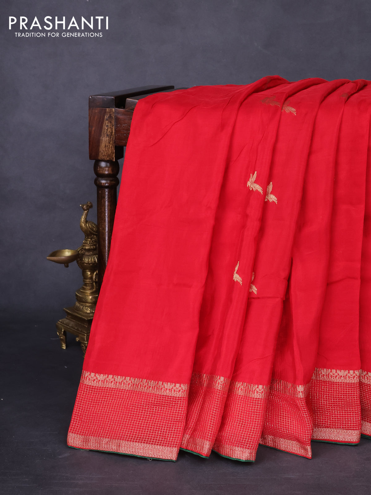 Banarasi silk saree red and green with zari woven brids buttas and zari woven border