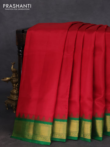 10 yards silk saree maroon and green with plain body and temple design zari woven border