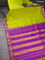 10 yards silk saree lime green and purple with plain body and zari woven korvai border